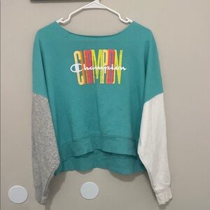 Champion Women's Colorblock Sweatshirt - Teal, Gray, and White